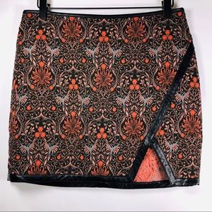 Express orange black floral brocade mini skirt sz6